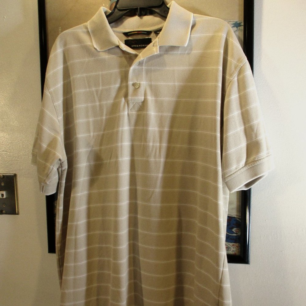 Greg Norman beige golf shirt large